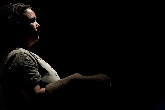 Actor Melodie Reynolds-Diarra portrays Caroline Morgan, a witness at the 1881 Coranderrk Inquiry. La Mama Courthouse Theatre, Melbourne, 2011. Photo: Steven Rhall. (Click to enlarge)