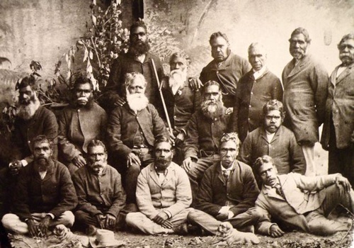 The Coranderrk men on a deputation into Melbourne, 1886. Click to enlarge