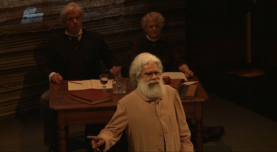 Actor and Coranderrk descendant Uncle Jack Charles portrays Wurundjeri Elder William Barak, the leader and spokesman for the Coranderrk community: La Mama Courthouse Theatre, Melbourne, 2011. Barak is now widely recognised as one of the great figures of Victorian and Australian history. Photo: MoE Project. (Click to enlarge)